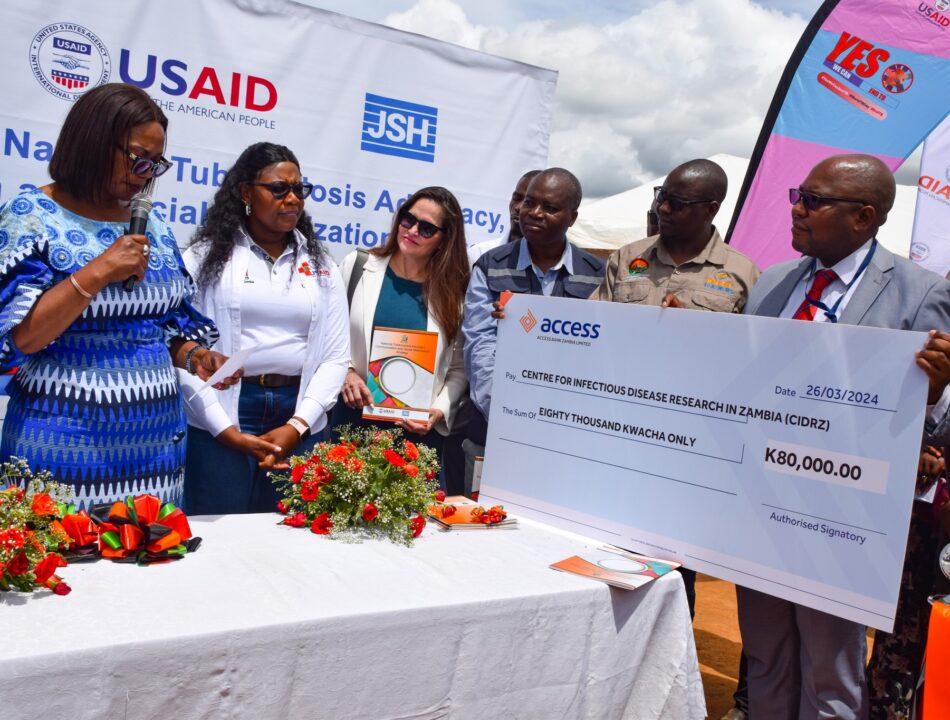 The Minister of Health, Ms Sylvia Masebo, launching the Tuberculosis National Interschools Singing Competition, during the World Tuberculosis (TB) Day, which was celebrated in Makululu Compound in Kabwe, Central Province.